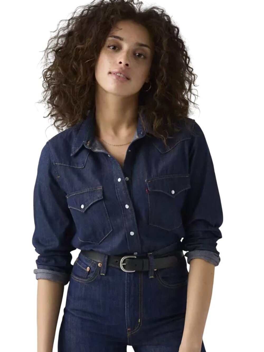 Levi's Ultimate Western Denim Shirt Dark Wash Logo Pearl Snap Pockets Size 2X